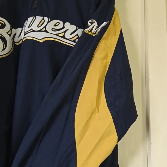 Milwaukee Brewers Majestic Baseball Jacket Embroidered Windbreaker Blue Size XL - Picture 9 of 11